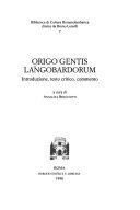 Copertina  Origo gentis langobardorum